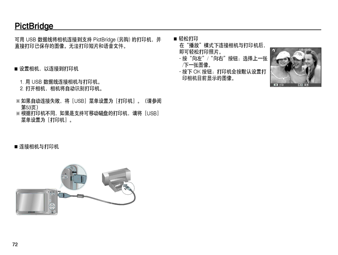 Samsung EC-ES60ZZBPRE3, EC-ES60ZZBPBE1, EC-ES60ZZBPBIT, EC-ES60ZZBPPIT, EC-ES60ZZBPAIT, EC-ES60ZZBPBE3 manual PictBridge 