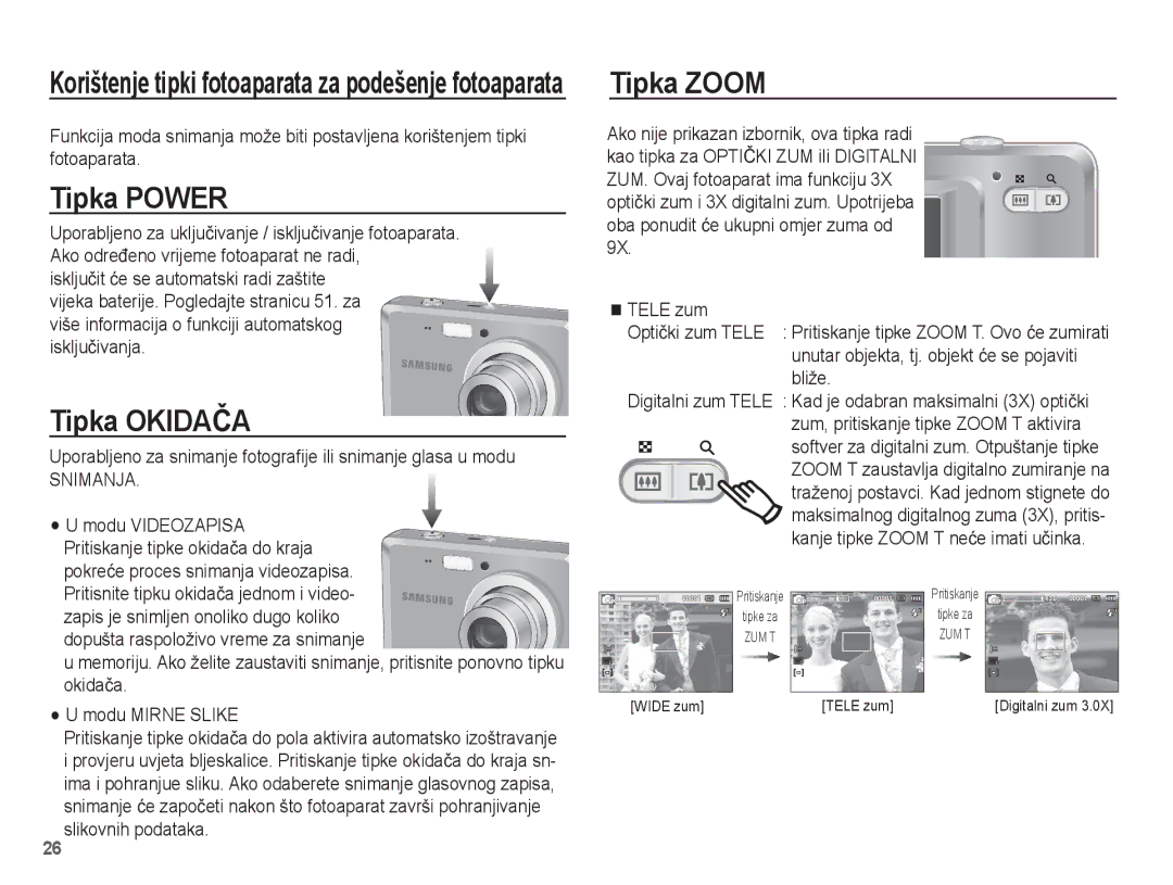 Samsung EC-ES60ZZBPAE3, EC-ES60ZZBPBE3 manual Tipka Power, Tipka OKIDAýA, Tipka Zoom 