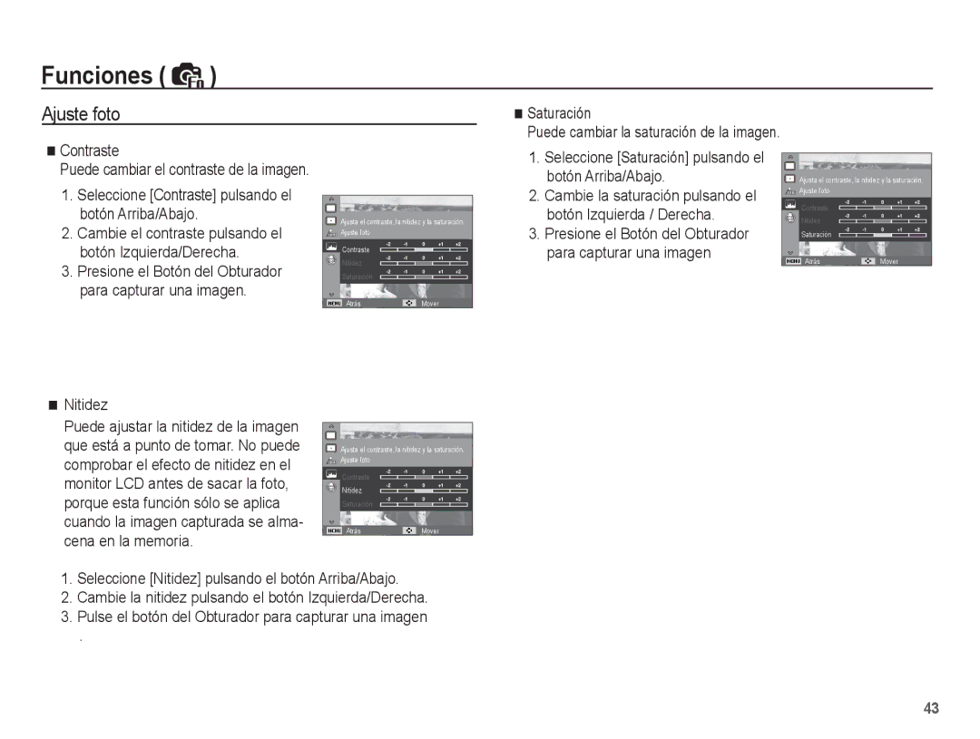 Samsung EC-ES60ZZBPRE1, EC-ES60ZZBPPE1, EC-ES60ZZBPBE1, EC-ES60ZZBPAE1, EC-ES60ZZBPAPA manual Ajuste foto, Nitidez 