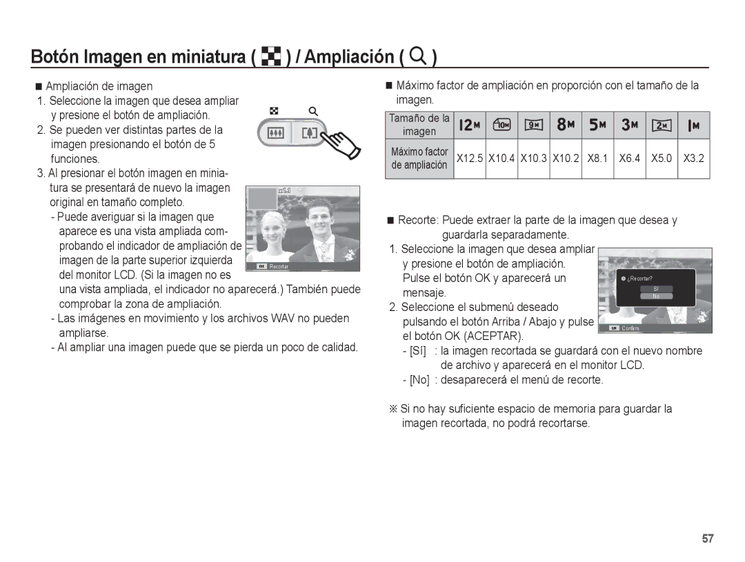 Samsung EC-ES60ZZBPAPA, EC-ES60ZZBPPE1, EC-ES60ZZBPBE1, EC-ES60ZZBPAE1 manual Botón Imagen en miniatura º / Ampliación í 