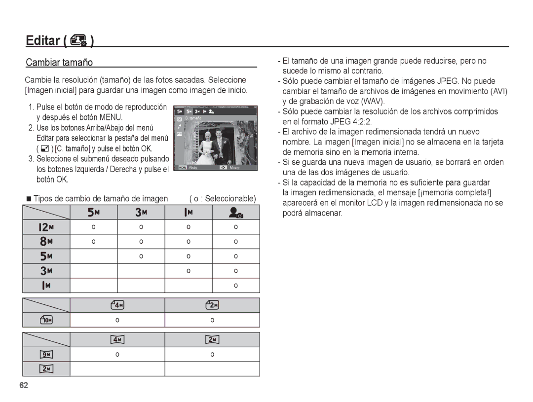 Samsung EC-ES60ZZBPAPA, EC-ES60ZZBPPE1, EC-ES60ZZBPBE1, EC-ES60ZZBPAE1, EC-ES60ZZBPRE1 manual Editar, Cambiar tamaño 