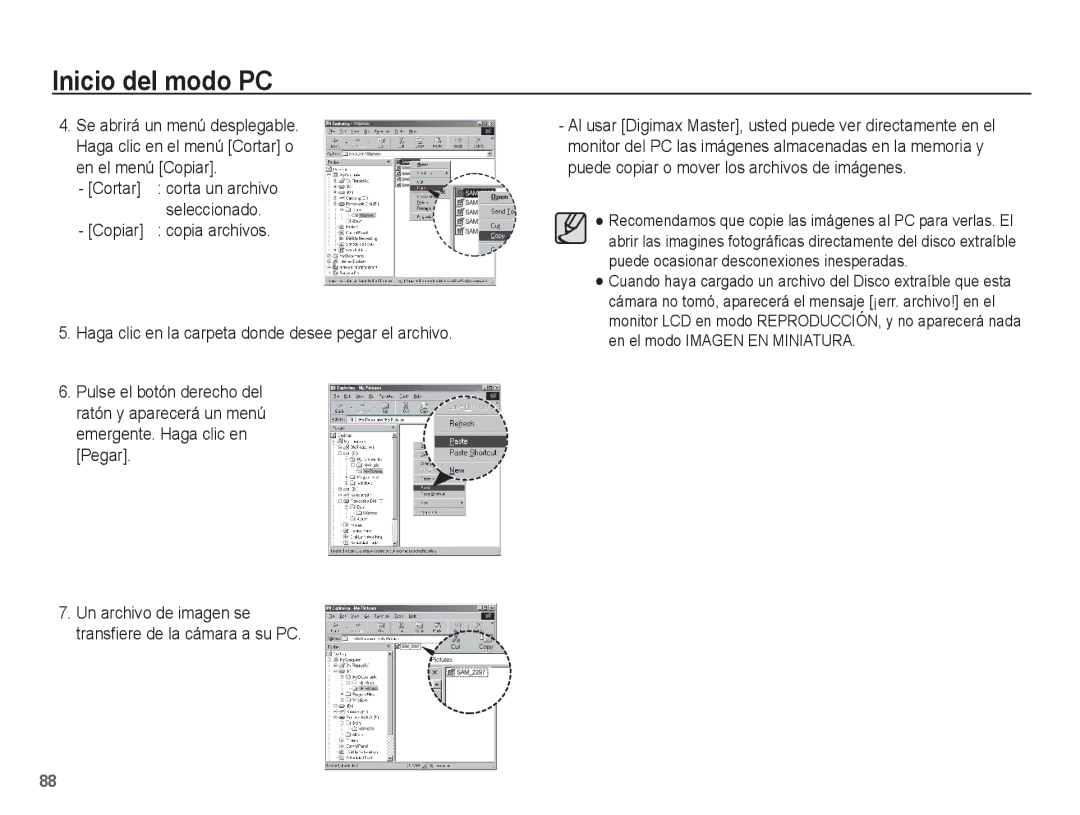 Samsung EC-ES60ZZBPRE1, EC-ES60ZZBPPE1, EC-ES60ZZBPBE1, EC-ES60ZZBPAE1, EC-ES60ZZBPAPA manual Inicio del modo PC 