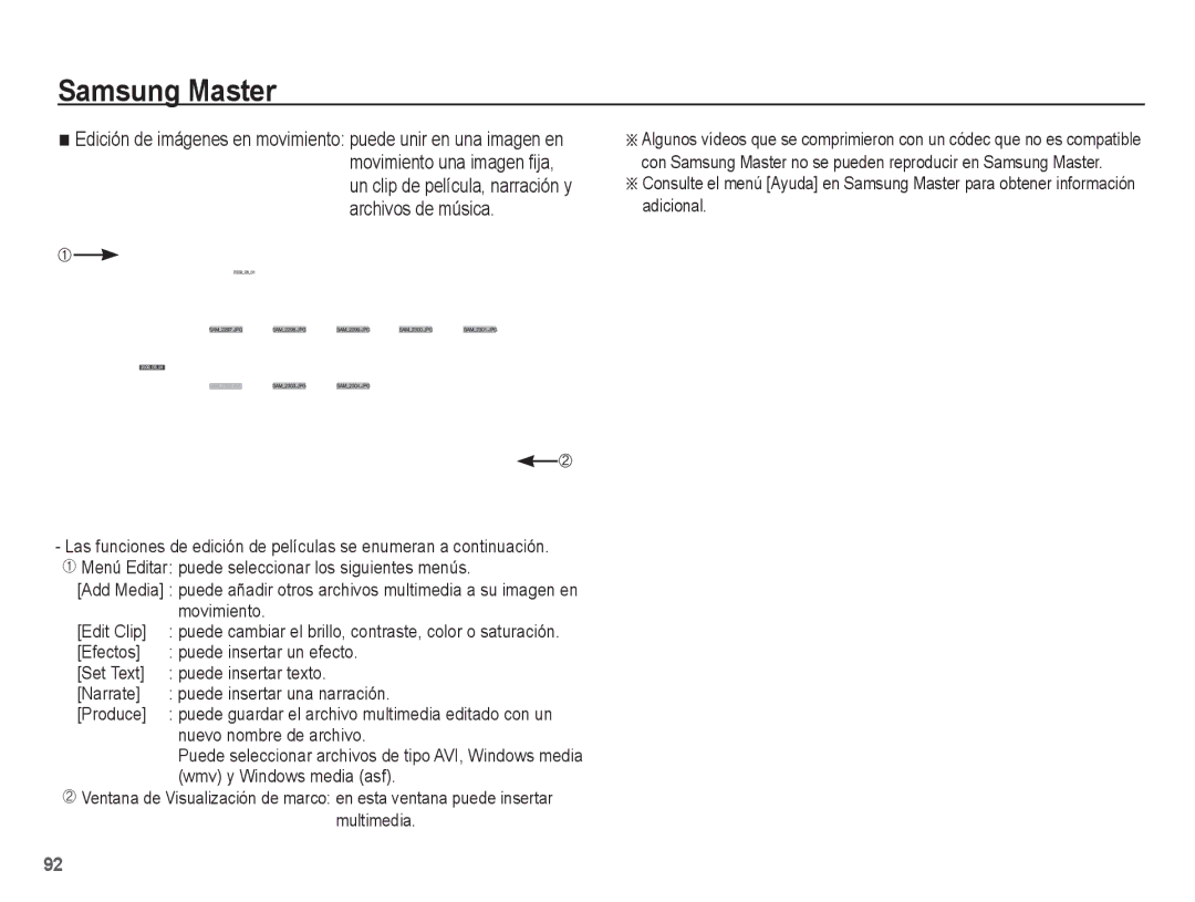 Samsung EC-ES60ZZBPAPA, EC-ES60ZZBPPE1, EC-ES60ZZBPBE1 manual Edit Clip, Nuevo nombre de archivo, Wmv y Windows media asf 