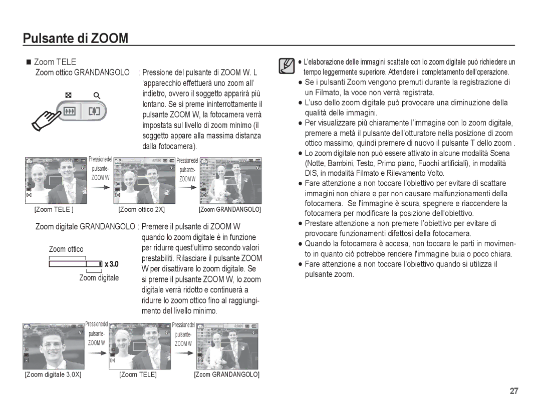 Samsung EC-ES60ZZBPPIT, EC-ES60ZZBPPE1, EC-ES60ZZBPBE1, EC-ES60ZZBPRIT, EC-ES60ZZBPBIT Mento del livello minimo, Zoom ottico 