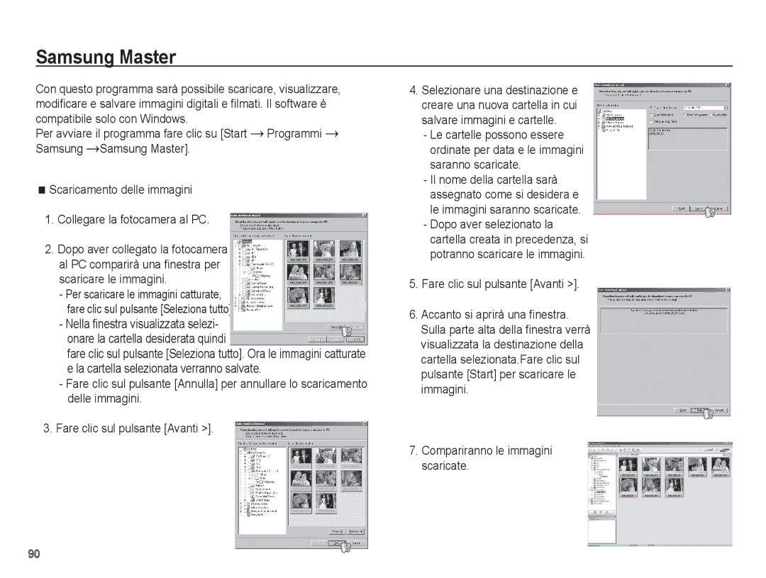 Samsung EC-ES60ZZBPBE1 manual Samsung Master, Onare la cartella desiderata quindi, Compariranno le immagini scaricate 