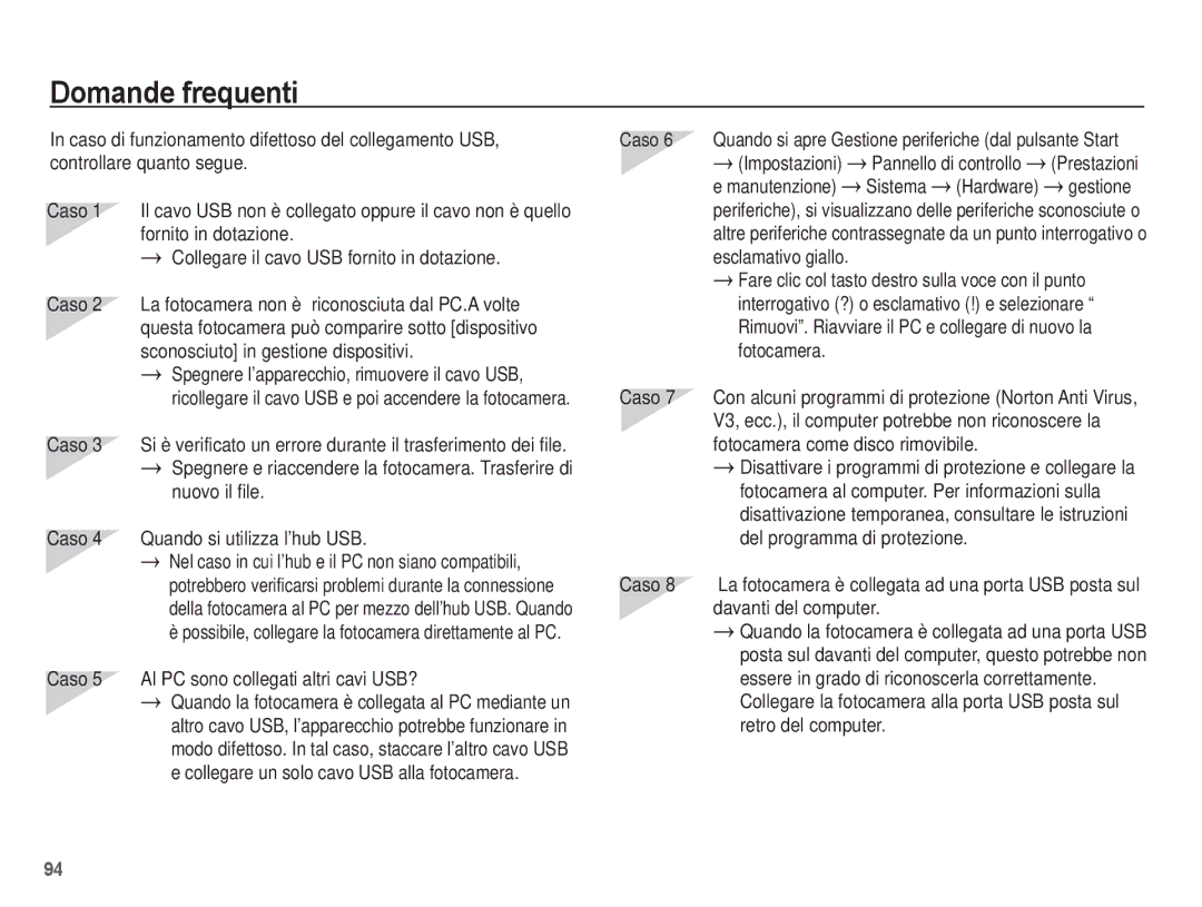 Samsung EC-ES60ZZBPAIT, EC-ES60ZZBPPE1, EC-ES60ZZBPBE1, EC-ES60ZZBPRIT, EC-ES60ZZBPBIT, EC-ES60ZZBPPIT manual Domande frequenti 