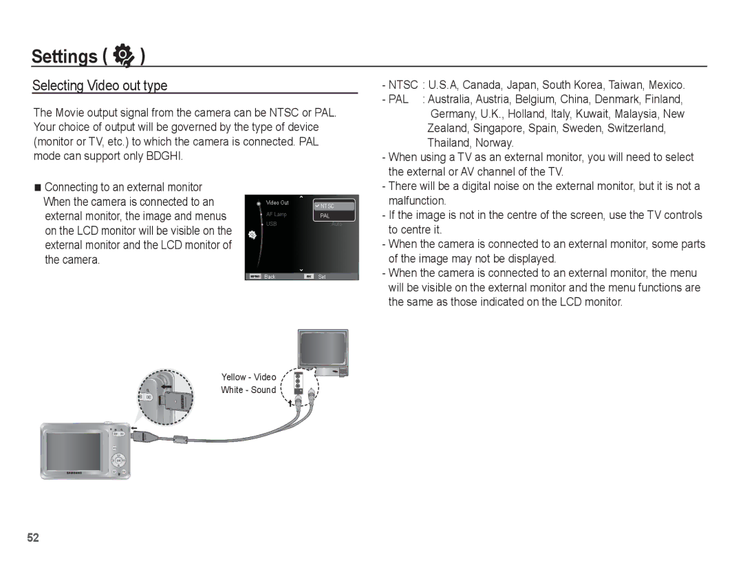 Samsung EC-ES60ZZBPBVN, EC-ES63ZZBPAE1, EC-ES60ZZBPPE1, EC-ES60ZZBPBE1, EC-ES60ZZBPAE1 manual Selecting Video out type 