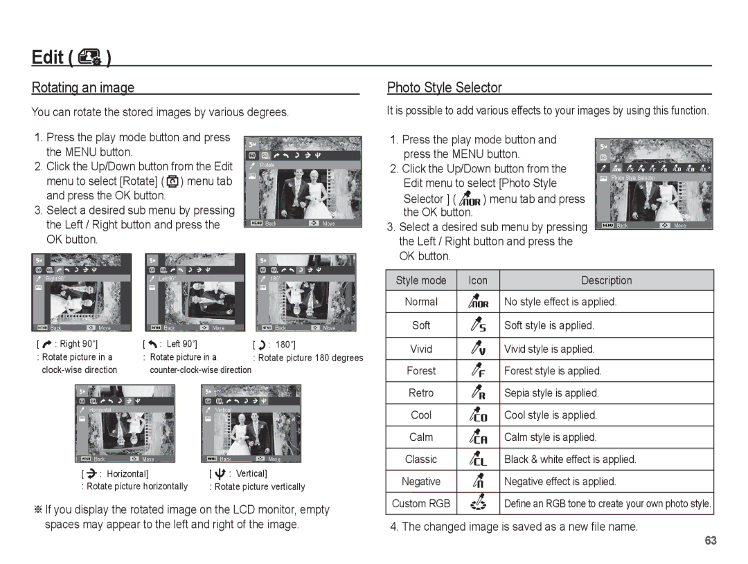 Samsung EC-ES60ZZBPBE2, EC-ES63ZZBPAE1 Rotating an image, You can rotate the stored images by various degrees, Selector 