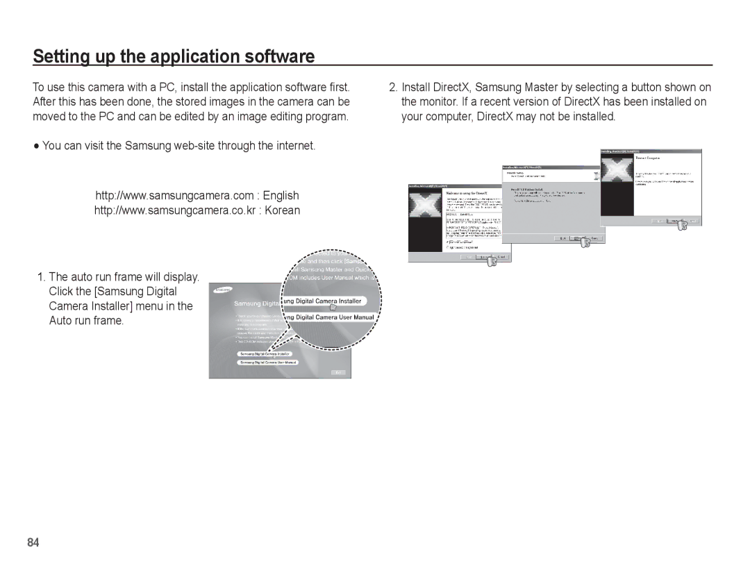 Samsung EC-ES60ZZBPPSA manual Setting up the application software, You can visit the Samsung web-site through the internet 