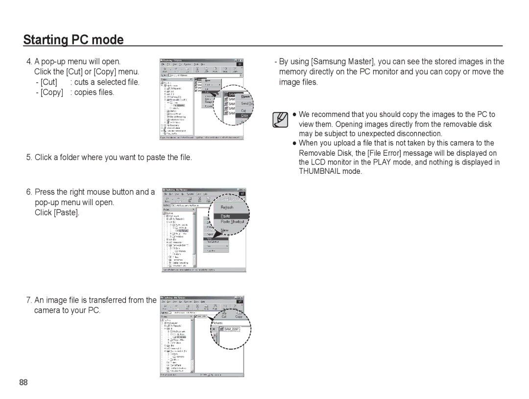 Samsung EC-ES60ZZBPAVN, EC-ES63ZZBPAE1, EC-ES60ZZBPPE1, EC-ES60ZZBPBE1, EC-ES60ZZBPAE1, EC-ES60ZZBPRIT manual Starting PC mode 