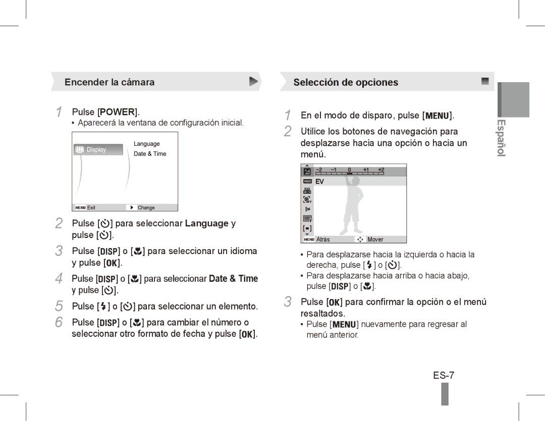 Samsung EC-ES60ZZBPPSA, EC-ES63ZZBPAE1, EC-ES60ZZBPPE1, EC-ES60ZZBPBE1, EC-ES60ZZBPAE1 manual ES-7, Encender la cámara 