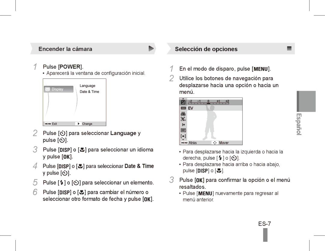 Samsung EC-ES60ZZBPRIT, EC-ES63ZZBPAE1, EC-ES60ZZBPPE1, EC-ES60ZZBPBE1, EC-ES60ZZBPAE1 manual ES-7, Encender la cámara 