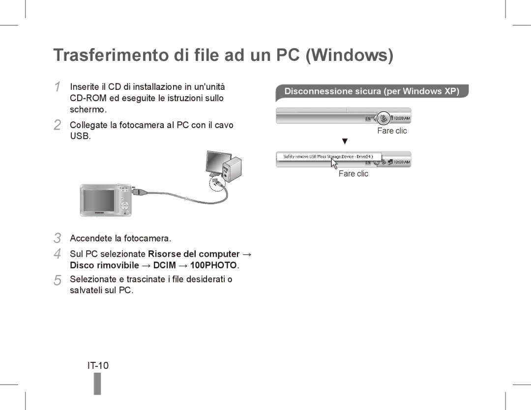 Samsung EC-ES60ZZBPPSA, EC-ES63ZZBPAE1 Trasferimento di file ad un PC Windows, IT-10, Disco rimovibile → Dcim → 100PHOTO 