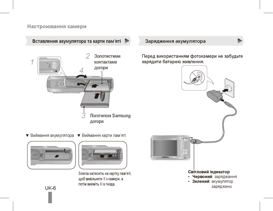 Samsung EC-ES60ZZBPRVN, EC-ES63ZZBPAE1, EC-ES60ZZBPPE1, EC-ES60ZZBPBE1, EC-ES60ZZBPAE1 UK-6, Золотистими, Світловий індикатор 