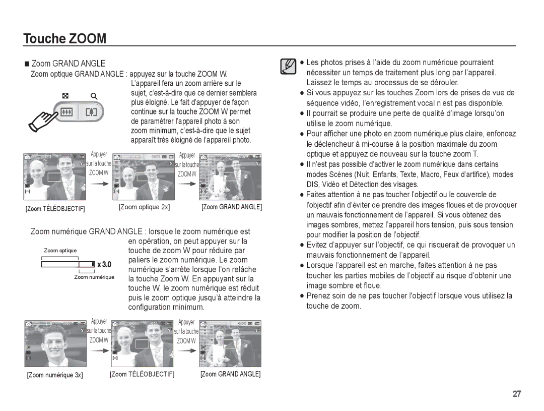 Samsung EC-ES63ZZBPAE1, EC-ES60ZZBPPE1, EC-ES60ZZBPBE1, EC-ES60ZZBPAE1 manual Zoom Grand Angle, Conﬁguration minimum 