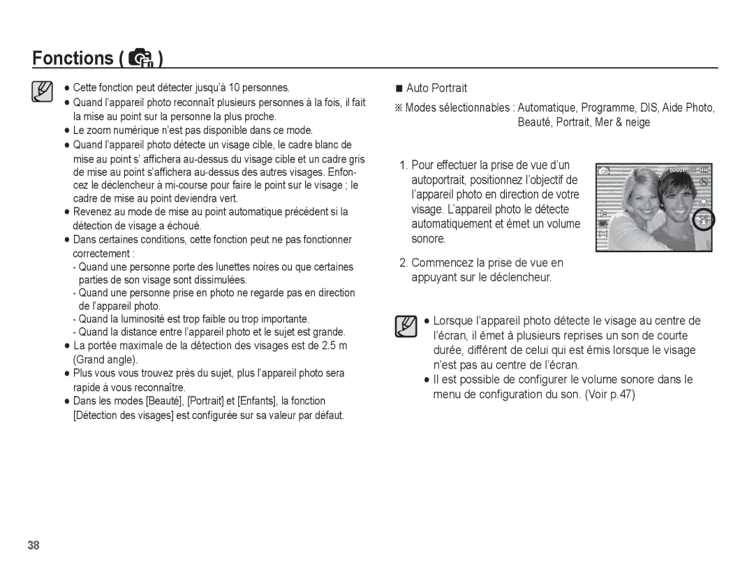 Samsung EC-ES60ZZBPAE1, EC-ES63ZZBPAE1, EC-ES60ZZBPPE1, EC-ES60ZZBPBE1 Auto Portrait, Pour effectuer la prise de vue d’un 