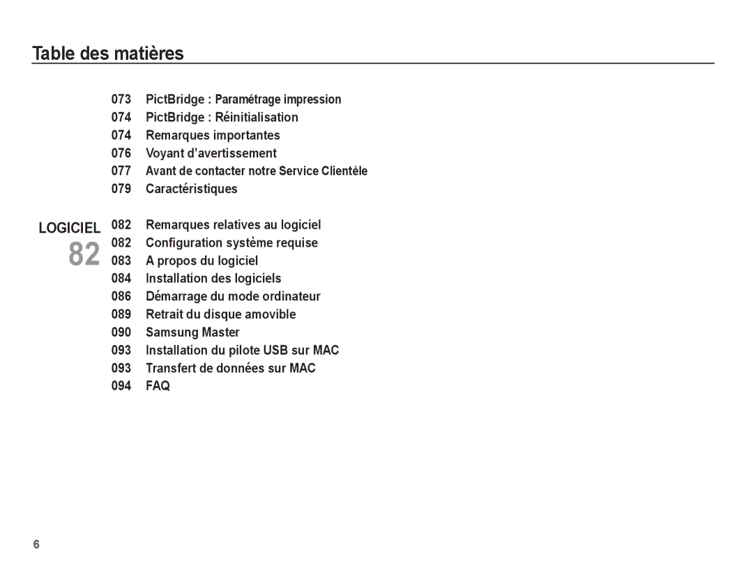 Samsung EC-ES60ZZBPAE1, EC-ES63ZZBPAE1, EC-ES60ZZBPPE1, EC-ES60ZZBPBE1 manual Logiciel 