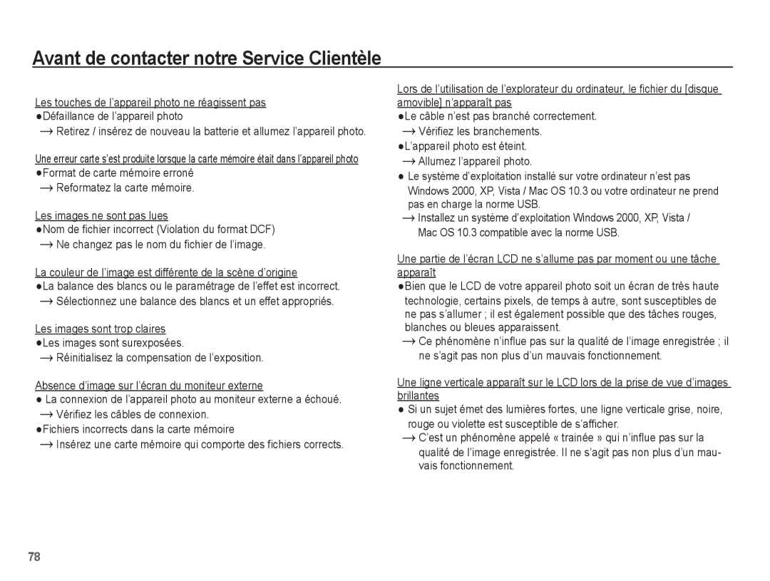 Samsung EC-ES60ZZBPAE1, EC-ES63ZZBPAE1, EC-ES60ZZBPPE1, EC-ES60ZZBPBE1 manual Avant de contacter notre Service Clientèle 