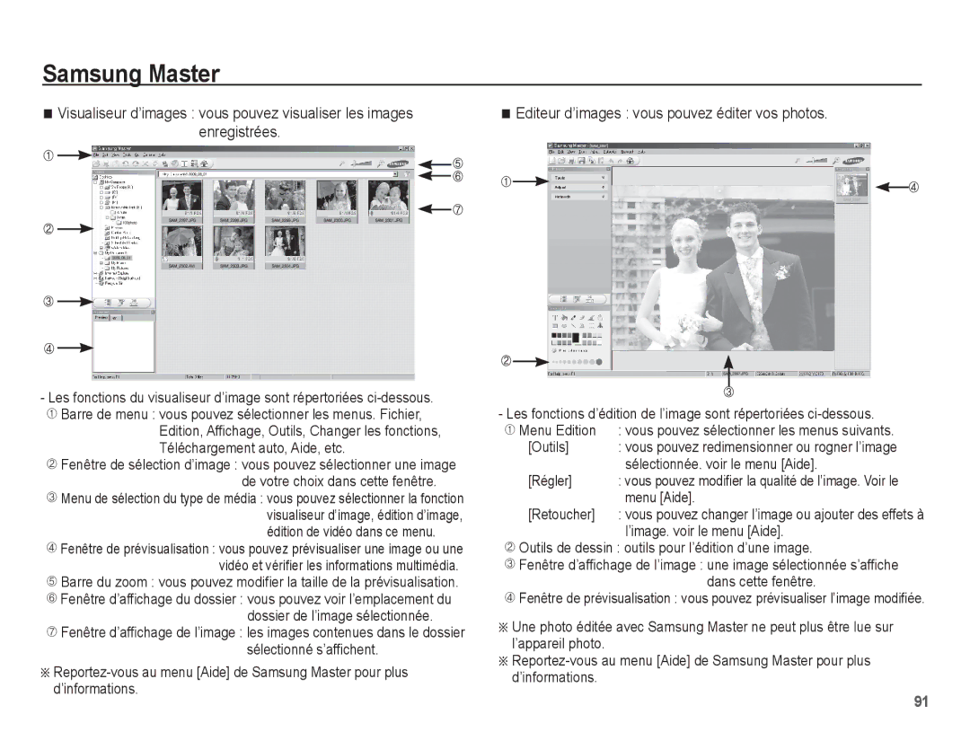 Samsung EC-ES63ZZBPAE1, EC-ES60ZZBPPE1, EC-ES60ZZBPBE1, EC-ES60ZZBPAE1 manual Editeur d’images vous pouvez éditer vos photos 