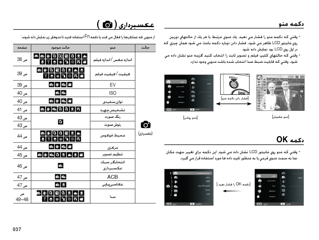 Samsung EC-ES65ZZDPRME, EC-ES65ZZBPBE1, EC-ES65ZZDPSME manual یرادربسکع, دوجوم تلاح ونم, دوش هداد شيامن دوب Lcd يور لوا رد 