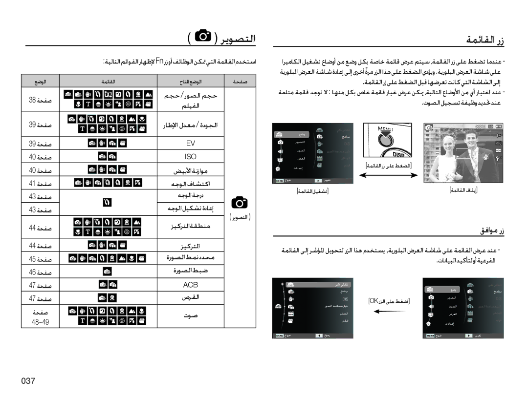 Samsung EC-ES65ZZDPRME, EC-ES65ZZBPBE1, EC-ES65ZZDPSME, EC-ES65ZZDPBME, EC-ES65ZZBPRE1, EC-ES65ZZBPPE1 manual ﺮﻳﻮﺼﺘﻟا, ﻖﻓاﻮﻣ رز 