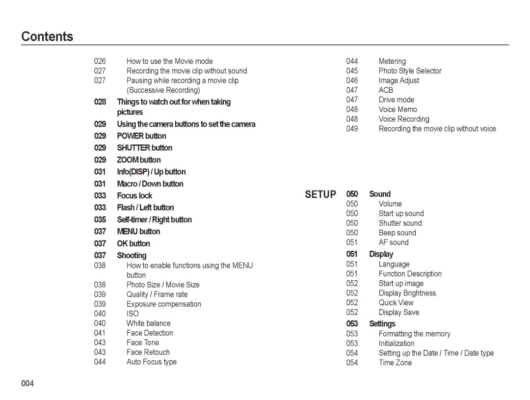 Samsung EC-ES65ZZBPWIT, EC-ES65ZZBPBGB, EC-ES67ZZBPBE1 manual Volume Start up sound Shutter sound Beep sound AF sound 