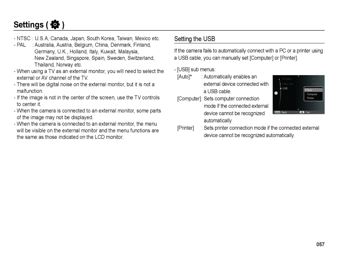 Samsung EC-ES65ZZBPPE2, EC-ES65ZZBPBGB, EC-ES67ZZBPBE1 manual Setting the USB, Device cannot be recognized automatically 