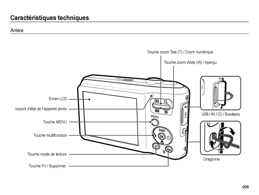 Samsung EC-ES67ZZBPWE1, EC-ES65ZZBPBGB, EC-ES67ZZBPBE1, EC-ES65ZZBPBE1 manual Arrière 