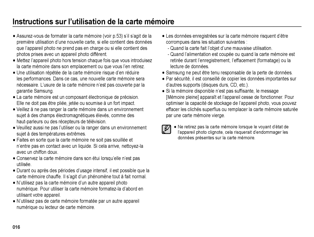 Samsung EC-ES67ZZBPBE1, EC-ES65ZZBPBGB manual Instructions sur l’utilisation de la carte mémoire, Lecture de données 