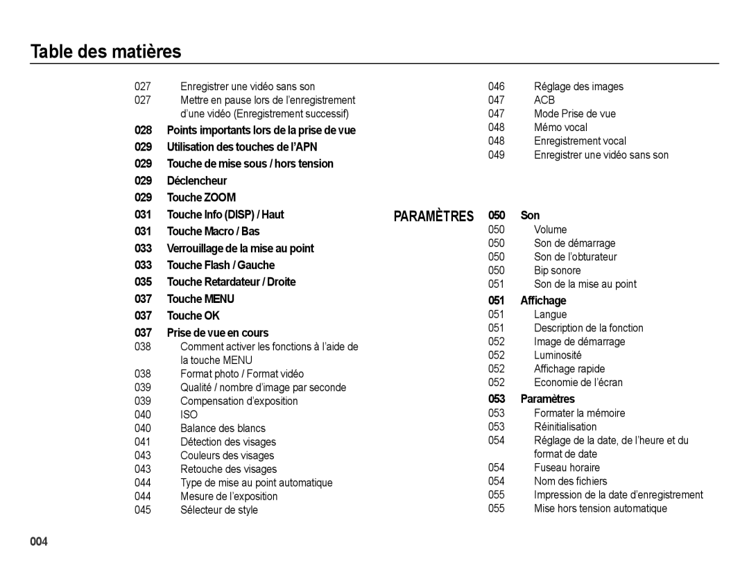 Samsung EC-ES67ZZBPBE1 manual ’une vidéo Enregistrement successif 047 Mode Prise de vue, 048 Mémo vocal, Volume, Bip sonore 