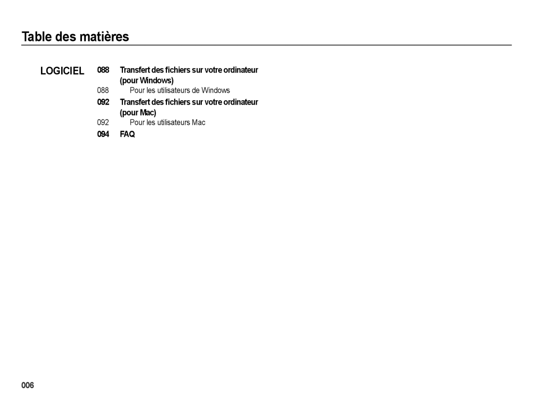 Samsung EC-ES65ZZBPBE1, EC-ES65ZZBPBGB, EC-ES67ZZBPBE1, EC-ES67ZZBPWE1 manual Logiciel 