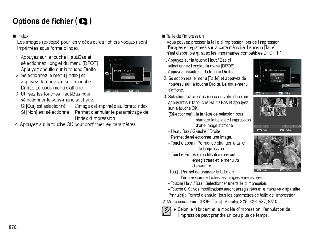 Samsung EC-ES67ZZBPBE1, EC-ES65ZZBPBGB, EC-ES67ZZBPWE1 manual Sélectionnez le menu Index et, Appuyez de nouveau sur la touche 