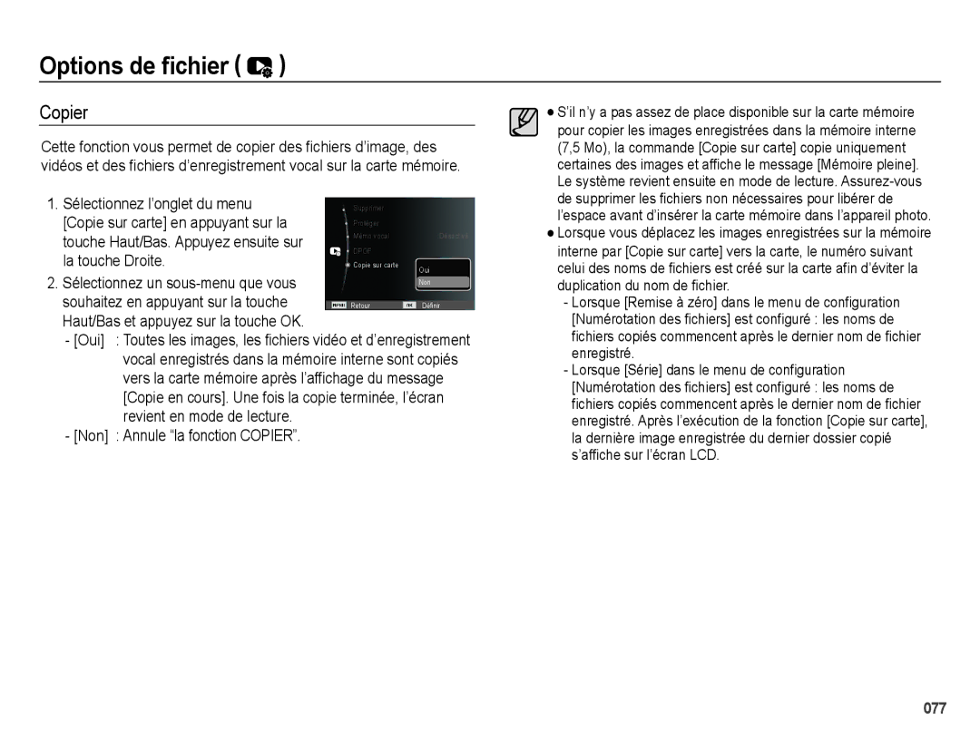 Samsung EC-ES67ZZBPWE1, EC-ES65ZZBPBGB, EC-ES67ZZBPBE1, EC-ES65ZZBPBE1 manual Copier, Oui, Non 