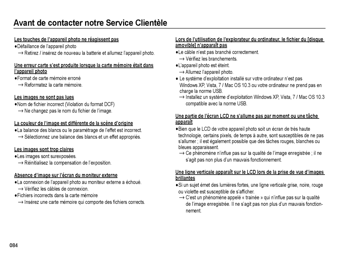 Samsung EC-ES67ZZBPBE1 manual Défaillance de l’appareil photo, Format de carte mémoire erroné Reformatez la carte mémoire 