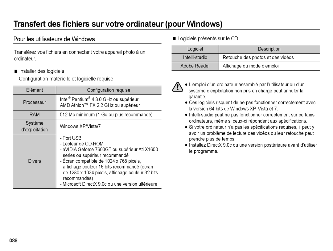 Samsung EC-ES67ZZBPBE1 manual Transfert des ﬁchiers sur votre ordinateur pour Windows, Pour les utilisateurs de Windows 