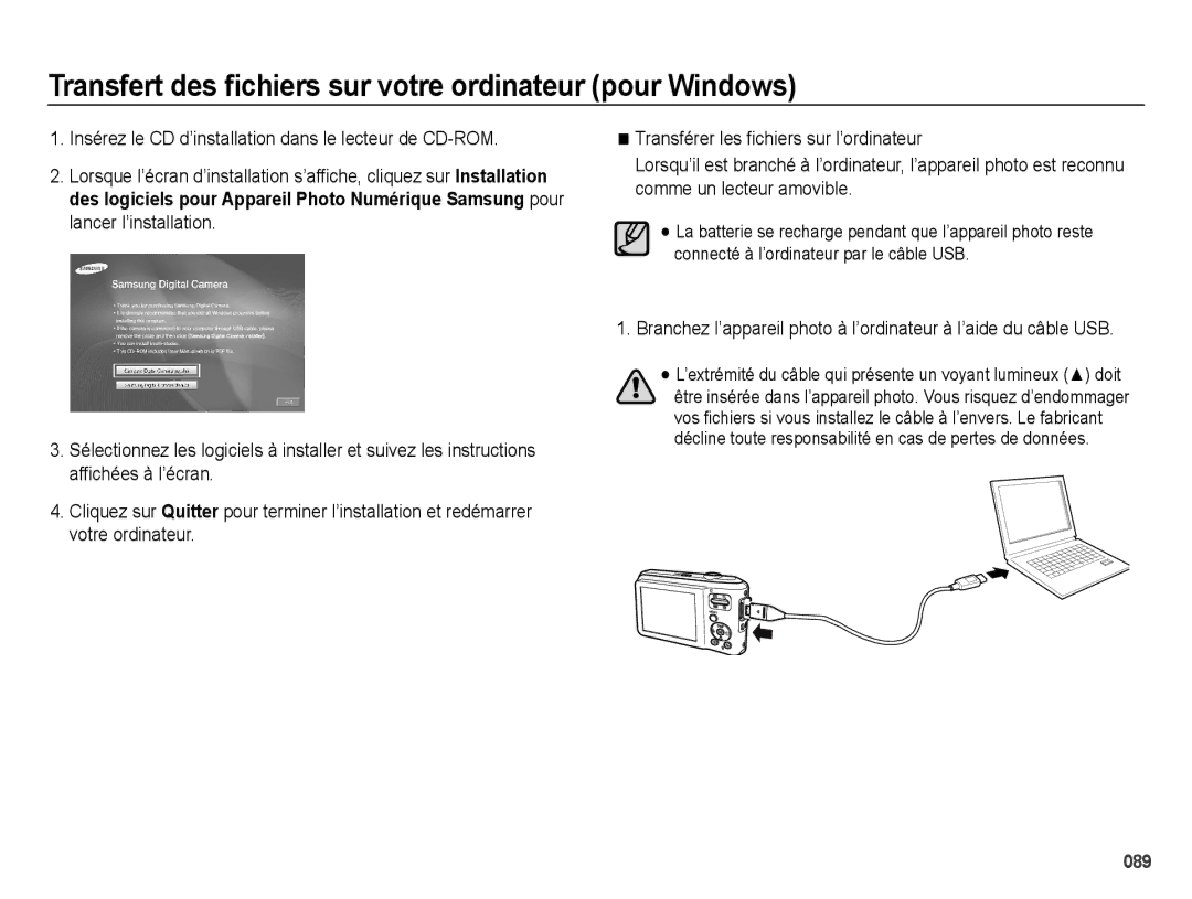 Samsung EC-ES67ZZBPWE1, EC-ES65ZZBPBGB, EC-ES67ZZBPBE1 manual Insérez le CD d’installation dans le lecteur de CD-ROM 