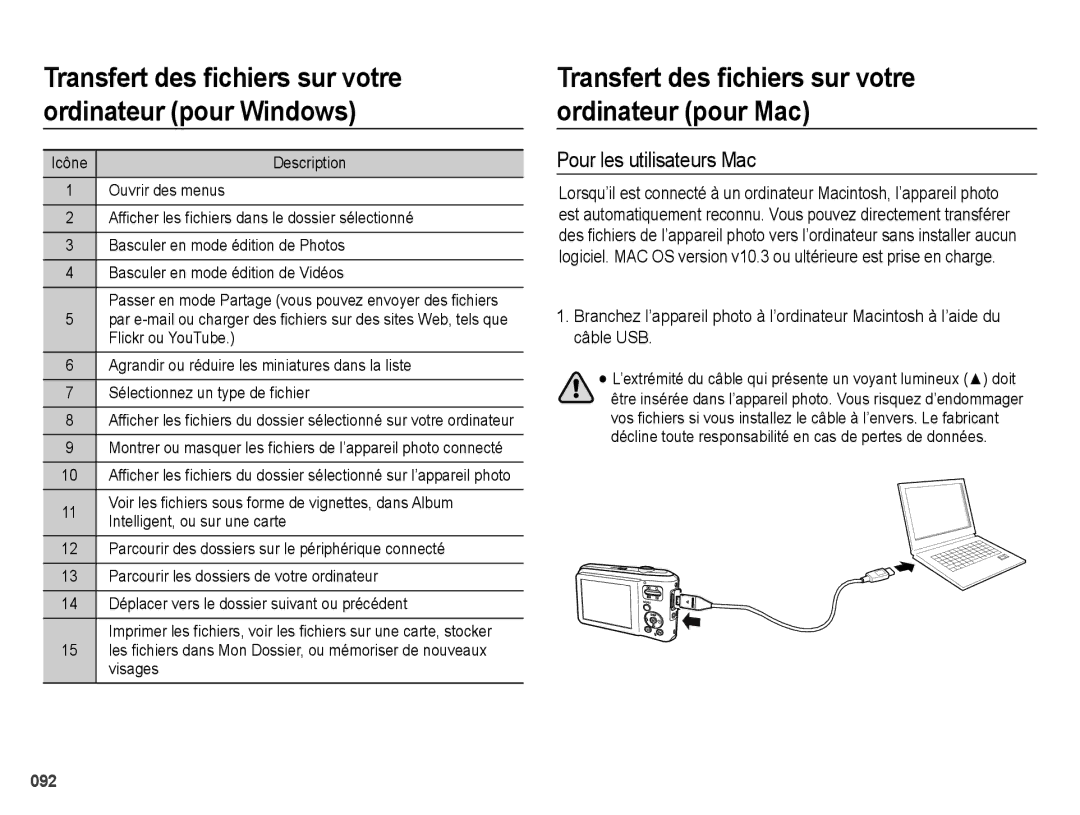 Samsung EC-ES67ZZBPBE1, EC-ES65ZZBPBGB manual Transfert des ﬁchiers sur votre ordinateur pour Mac, Pour les utilisateurs Mac 