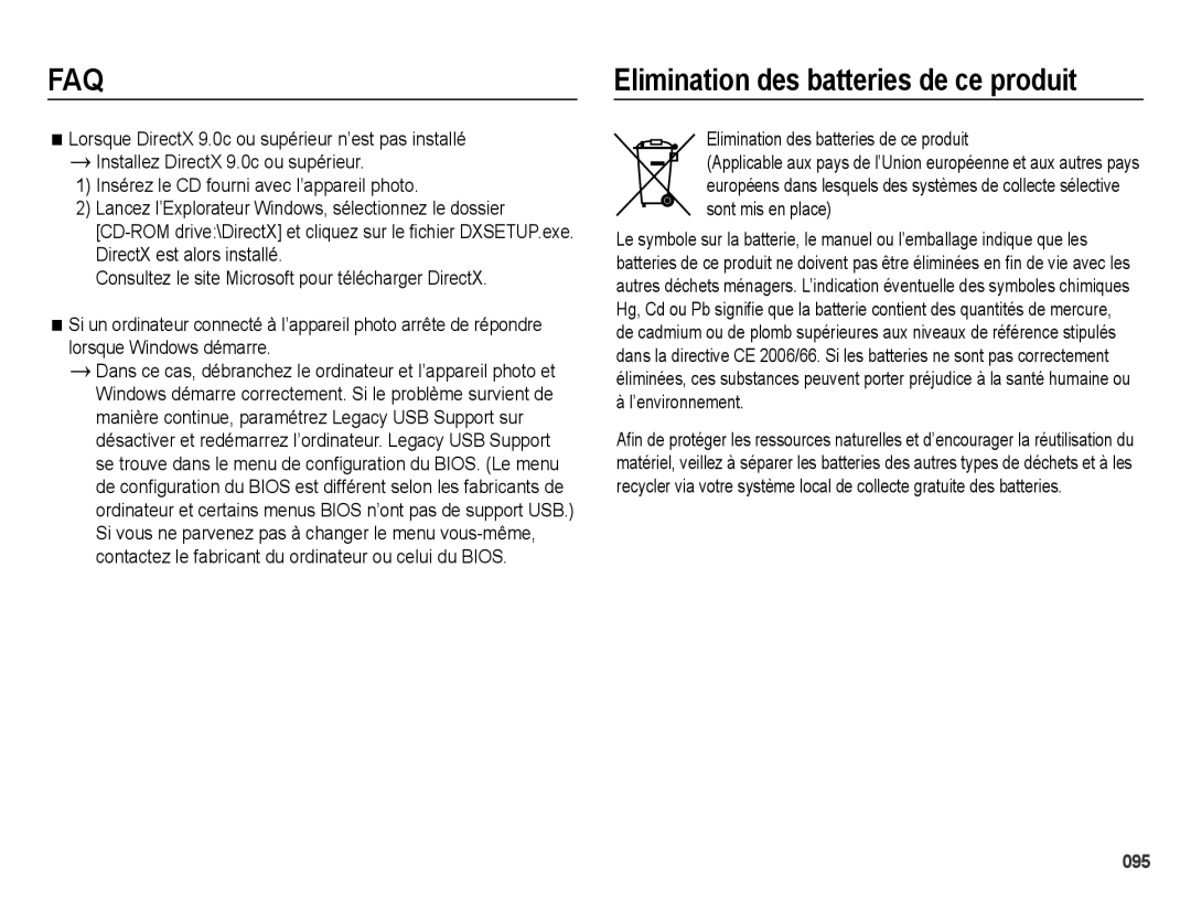 Samsung EC-ES65ZZBPBGB, EC-ES67ZZBPBE1, EC-ES67ZZBPWE1 manual Elimination des batteries de ce produit, Sont mis en place 