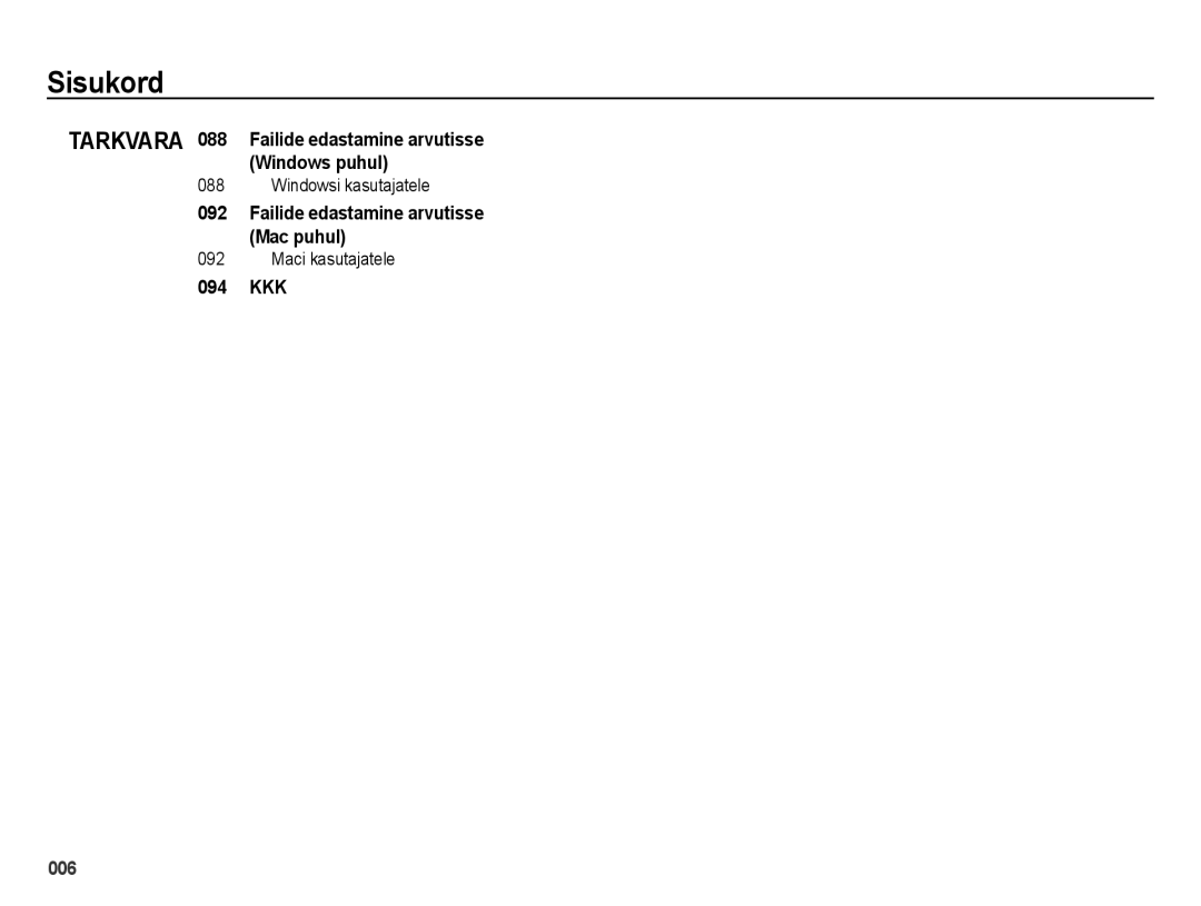 Samsung EC-ES65ZZBPSRU manual Failide edastamine arvutisse Mac puhul, 094 KKK, Windowsi kasutajatele, Maci kasutajatele 