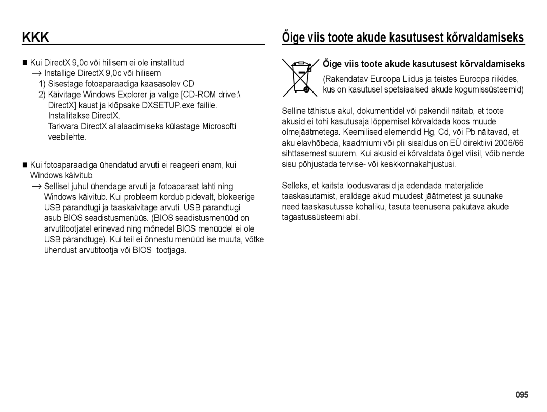 Samsung EC-ES65ZZBPBE2, EC-ES65ZZBPSE2, EC-ES65ZZBPSRU, EC-ES65ZZBPPRU manual Őige viis toote akude kasutusest kőrvaldamiseks 