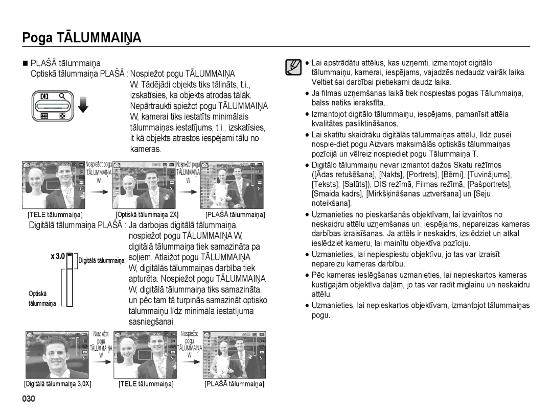 Samsung EC-ES65ZZBPBE2, EC-ES65ZZBPSE2, EC-ES65ZZBPSRU, EC-ES65ZZBPPRU, EC-ES65ZZBPBRU manual Poga Tālummaiņa 