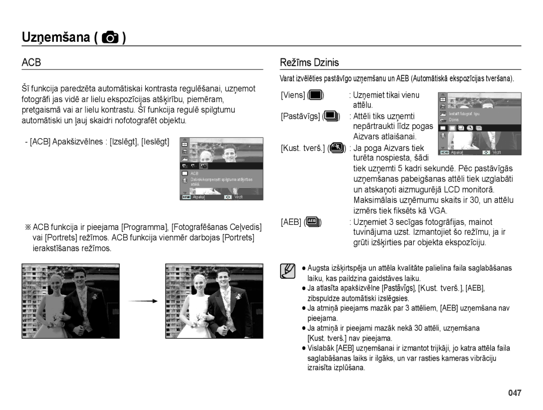 Samsung EC-ES65ZZBPPRU, EC-ES65ZZBPSE2, EC-ES65ZZBPBE2, EC-ES65ZZBPSRU, EC-ES65ZZBPBRU manual Režīms Dzinis 