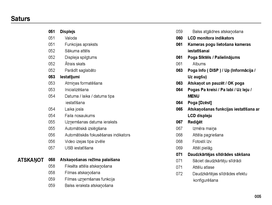 Samsung EC-ES65ZZBPBE2, EC-ES65ZZBPSE2 manual Displejs, Iestatījumi, Atskaņot 058 Atskaņošanas režīma palaišana, Albums 