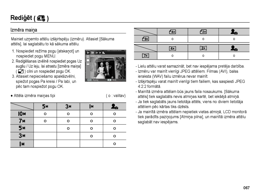 Samsung EC-ES65ZZBPPRU, EC-ES65ZZBPSE2, EC-ES65ZZBPBE2, EC-ES65ZZBPSRU, EC-ES65ZZBPBRU manual Rediģēt, Izmēra maiņa 