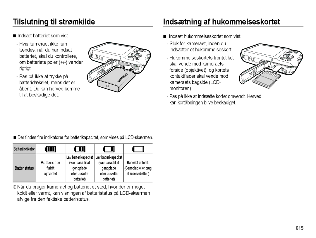 Samsung EC-ES65ZZBPPE2, EC-ES65ZZBPSE2, EC-ES65ZZBPBE2 Indsætning af hukommelseskortet, Indsæt hukommelseskortet som vist 