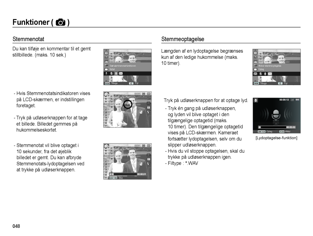 Samsung EC-ES65ZZBPPE2, EC-ES65ZZBPSE2, EC-ES65ZZBPBE2 manual Stemmenotat Stemmeoptagelse 