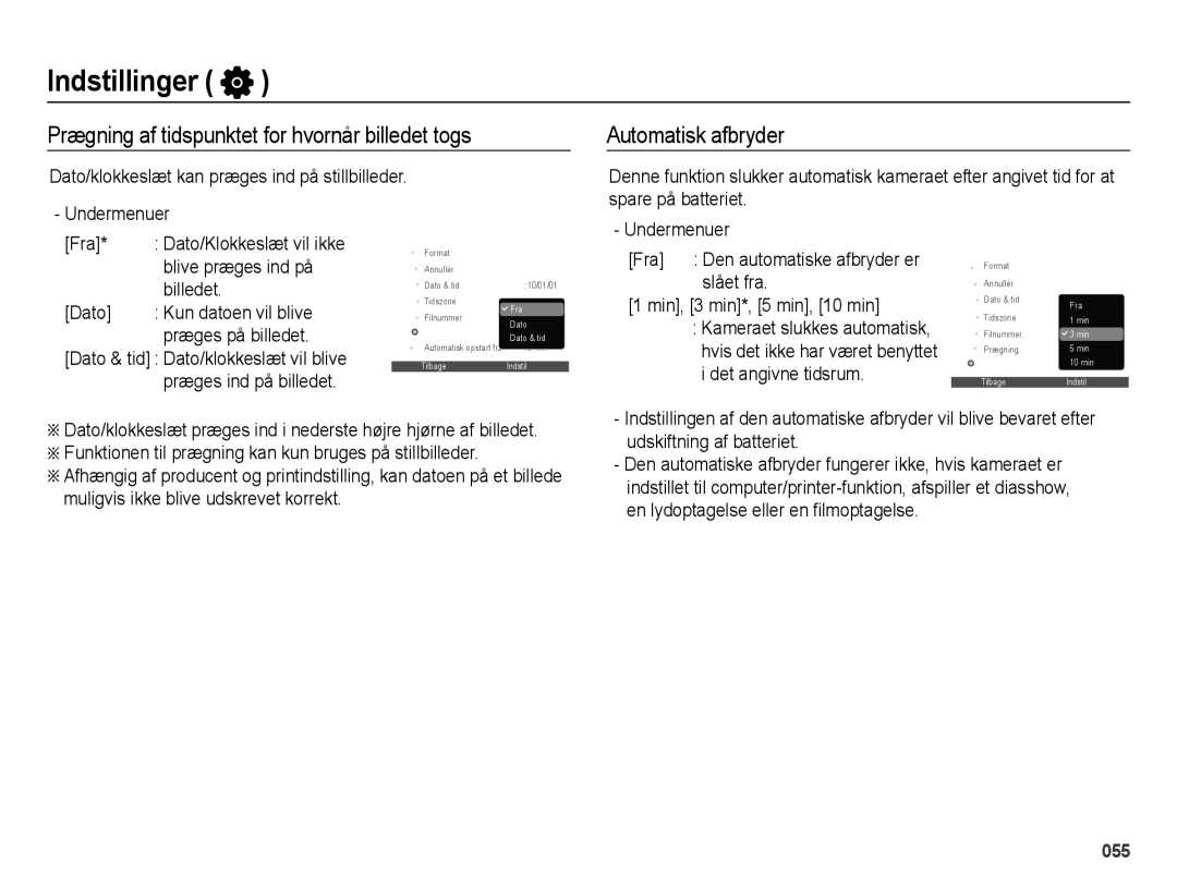 Samsung EC-ES65ZZBPBE2, EC-ES65ZZBPSE2 manual Blive præges ind på, Billedet, Dato, Præges på billedet, Kun datoen vil blive 