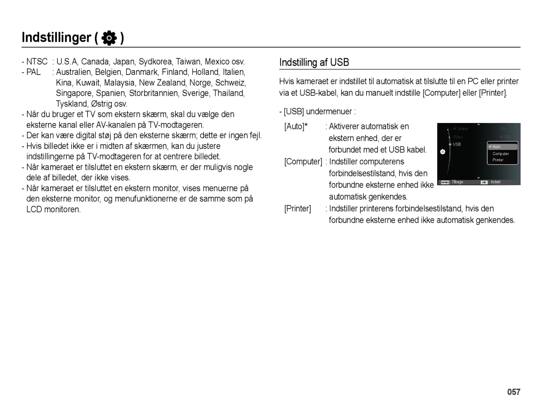 Samsung EC-ES65ZZBPPE2, EC-ES65ZZBPSE2 manual Indstilling af USB, Forbundne eksterne enhed ikke automatisk genkendes 