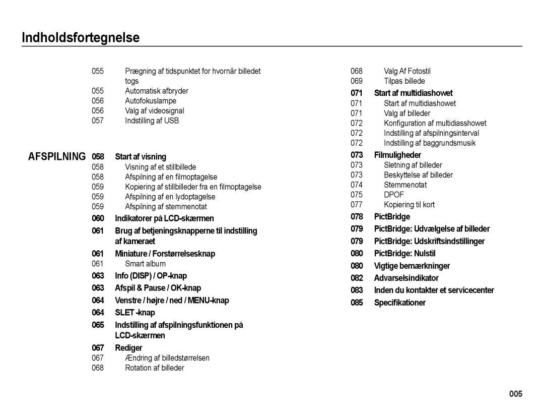 Samsung EC-ES65ZZBPSE2 manual Afspilning 058 Start af visning, Rediger, Start af multidiashowet, Filmuligheder, Smart album 