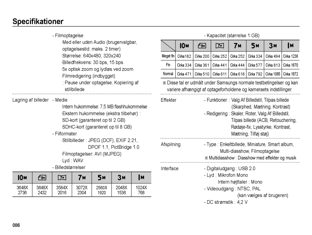 Samsung EC-ES65ZZBPSE2 manual Filmoptagelse, Pause under optagelse, Kopiering af stillbillede, Medie, Filformater, Effekter 